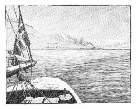 Avreise fra Green Harbour sett fra yachten 